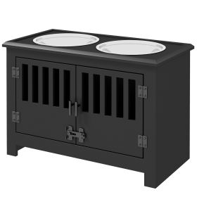 Dog Food Storage Cabinet with Bowls & Dog Feeding Station, Black