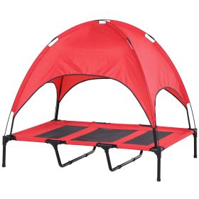 48" x 36" Elevated Portable Dog Cot Cooling Pet Bed with UV Protection Canopy Shade, Red