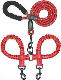Dual Dog Leash; Double Dog Leash; 360 Swivel No Tangle Walking Leash; Shock Absorbing Bungee for Two Dogs (Color: Red, size: length)